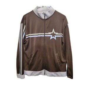 Vintage Ugly Shirt Retro Track Jacket Stars & Stripe print Mens Medium Brown